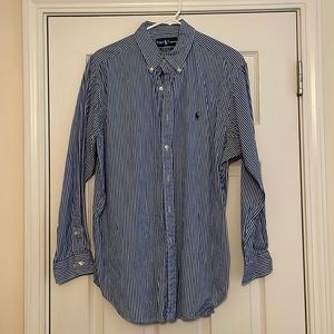 Blue and White striped Polo Button Down